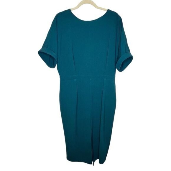 ASOS Teal Green Wiggle Midi Dress Size 12 Short Sleeves Front Slit - Picture 1 of 8